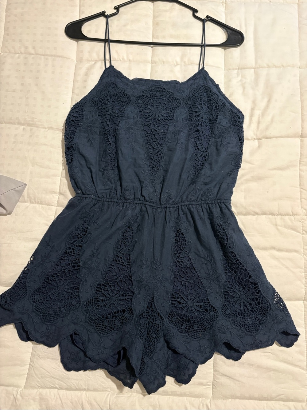 Navy Crochet Lace Romper